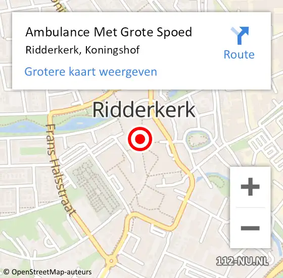 Locatie op kaart van de 112 melding: Ambulance Met Grote Spoed Naar Ridderkerk, Koningshof op 11 mei 2017 13:35