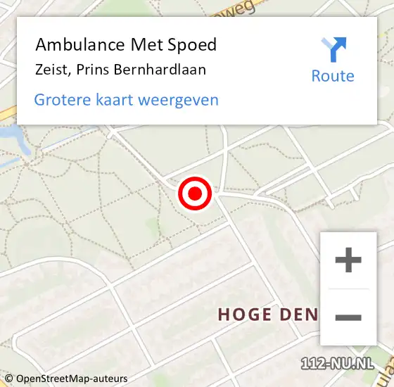 Locatie op kaart van de 112 melding: Ambulance Met Spoed Naar Zeist, Prins Bernhardlaan op 11 mei 2017 16:02