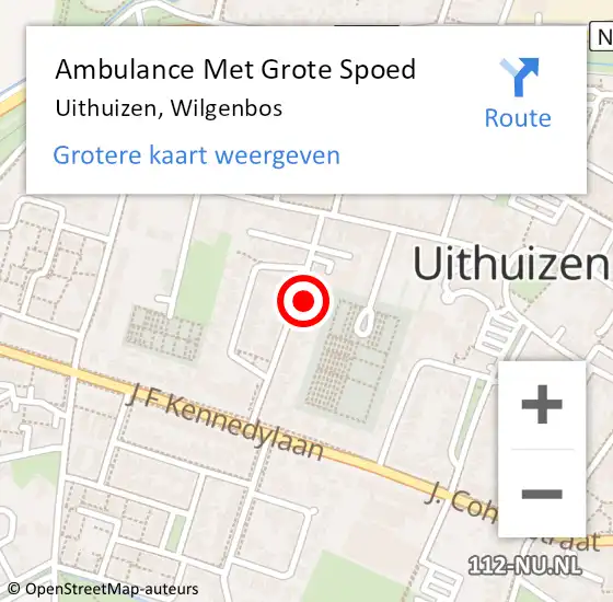 Locatie op kaart van de 112 melding: Ambulance Met Grote Spoed Naar Uithuizen, Wilgenbos op 11 mei 2017 18:04