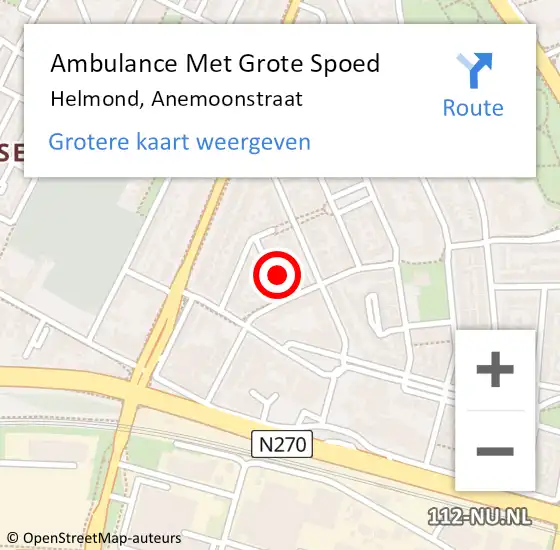 Locatie op kaart van de 112 melding: Ambulance Met Grote Spoed Naar Helmond, Anemoonstraat op 11 mei 2017 18:16