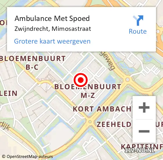 Locatie op kaart van de 112 melding: Ambulance Met Spoed Naar Zwijndrecht, Mimosastraat op 11 mei 2017 18:56