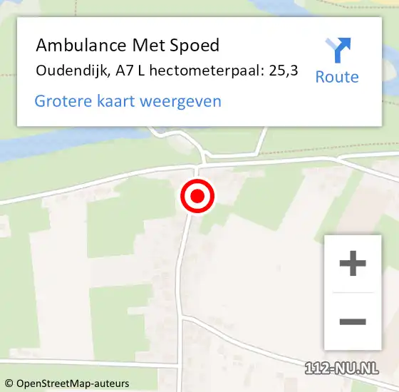 Locatie op kaart van de 112 melding: Ambulance Met Spoed Naar Oudendijk, A7 L hectometerpaal: 25,3 op 12 mei 2017 06:20