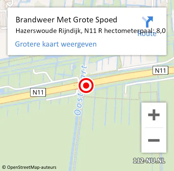 Locatie op kaart van de 112 melding: Brandweer Met Grote Spoed Naar Hazerswoude Rijndijk, N11 L hectometerpaal: 5,8 op 12 mei 2017 13:32