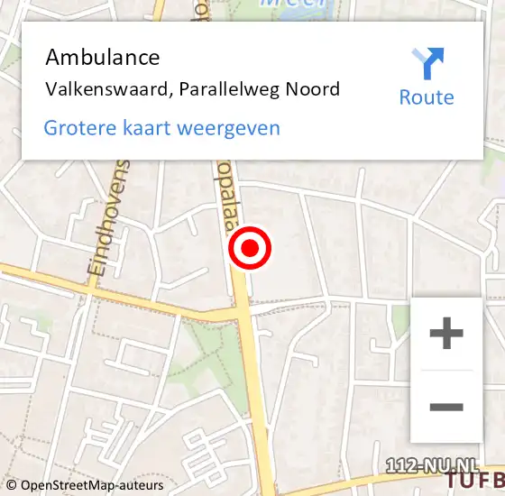 Locatie op kaart van de 112 melding: Ambulance Valkenswaard, Parallelweg Noord op 13 mei 2017 19:05