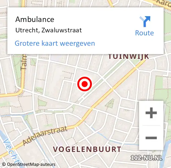 Locatie op kaart van de 112 melding: Ambulance Utrecht, Zwaluwstraat op 13 mei 2017 22:34