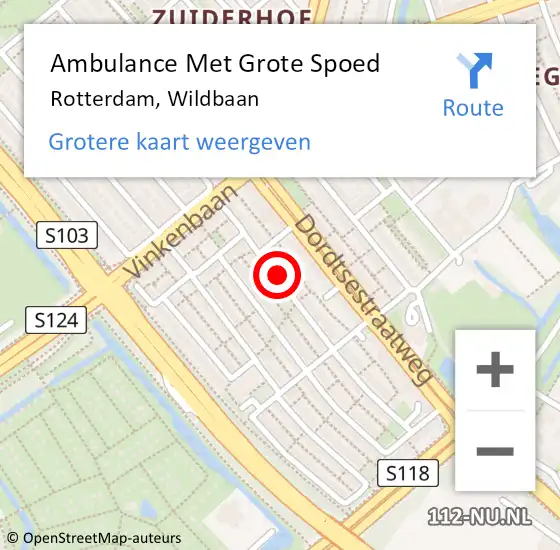 Locatie op kaart van de 112 melding: Ambulance Met Grote Spoed Naar Rotterdam, Wildbaan op 14 mei 2017 08:38