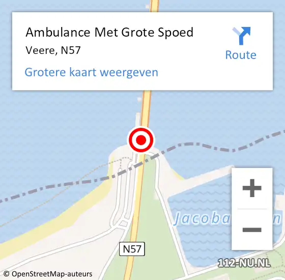 Locatie op kaart van de 112 melding: Ambulance Met Grote Spoed Naar Veere, N57 op 14 mei 2017 16:09