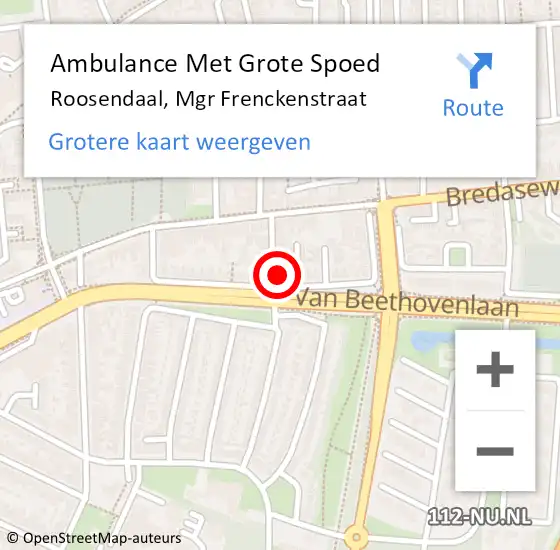 Locatie op kaart van de 112 melding: Ambulance Met Grote Spoed Naar Roosendaal, Mgr Frenckenstraat op 15 mei 2017 00:51
