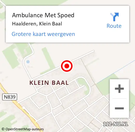 Locatie op kaart van de 112 melding: Ambulance Met Spoed Naar Haalderen, Klein Baal op 15 mei 2017 08:29
