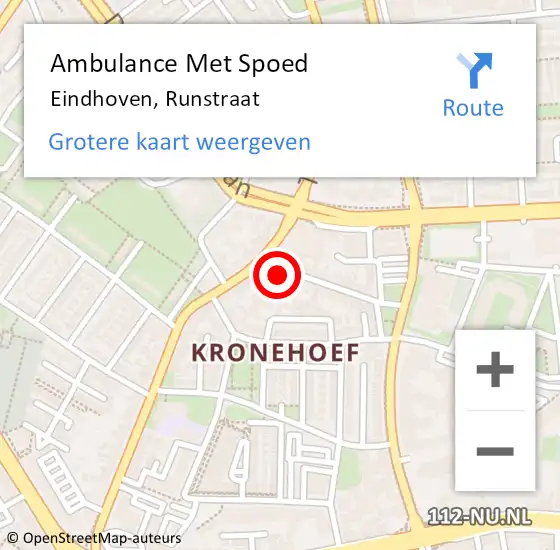 Locatie op kaart van de 112 melding: Ambulance Met Spoed Naar Eindhoven, Runstraat op 15 mei 2017 08:59