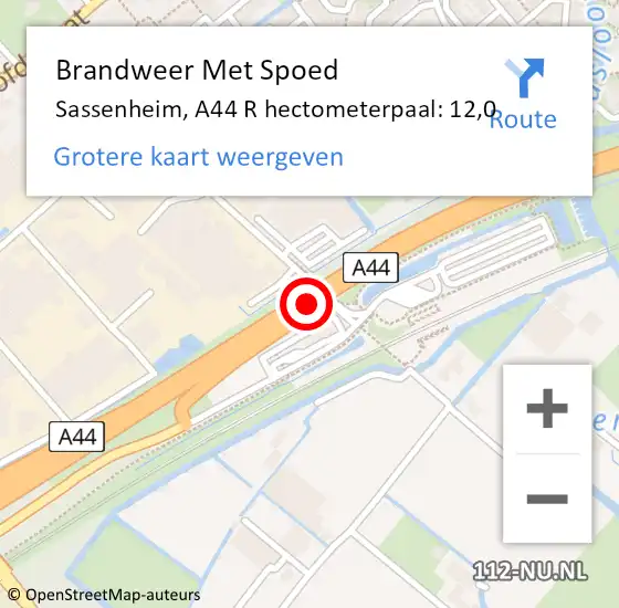 Locatie op kaart van de 112 melding: Brandweer Met Spoed Naar Sassenheim, A44 R hectometerpaal: 9,4 op 15 mei 2017 10:44