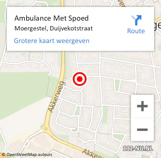 Locatie op kaart van de 112 melding: Ambulance Met Spoed Naar Moergestel, Duijvekotstraat op 15 mei 2017 12:33