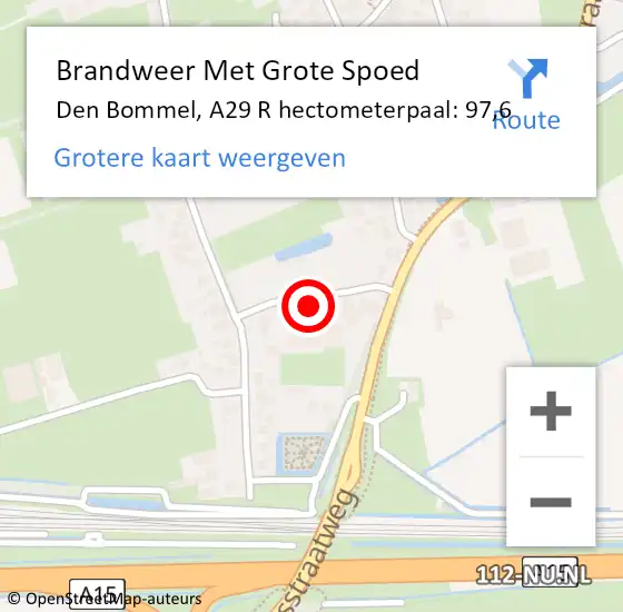 Locatie op kaart van de 112 melding: Brandweer Met Grote Spoed Naar Den Bommel, A29 R hectometerpaal: 97,6 op 15 mei 2017 15:49