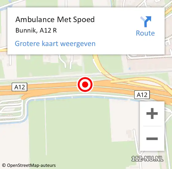 Locatie op kaart van de 112 melding: Ambulance Met Spoed Naar Bunnik, A12 R op 16 mei 2017 09:10