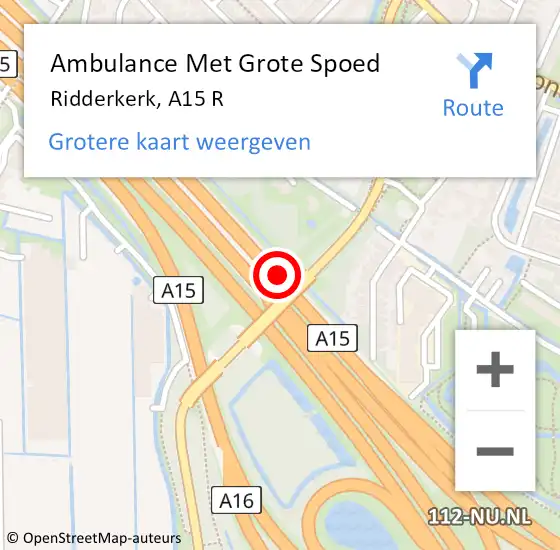 Locatie op kaart van de 112 melding: Ambulance Met Grote Spoed Naar Ridderkerk, A15 L hectometerpaal: 66,4 op 16 mei 2017 16:36