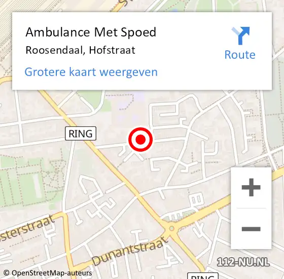 Locatie op kaart van de 112 melding: Ambulance Met Spoed Naar Roosendaal, Hofstraat op 16 mei 2017 21:52
