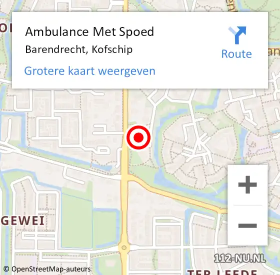 Locatie op kaart van de 112 melding: Ambulance Met Spoed Naar Barendrecht, Kofschip op 17 mei 2017 09:24