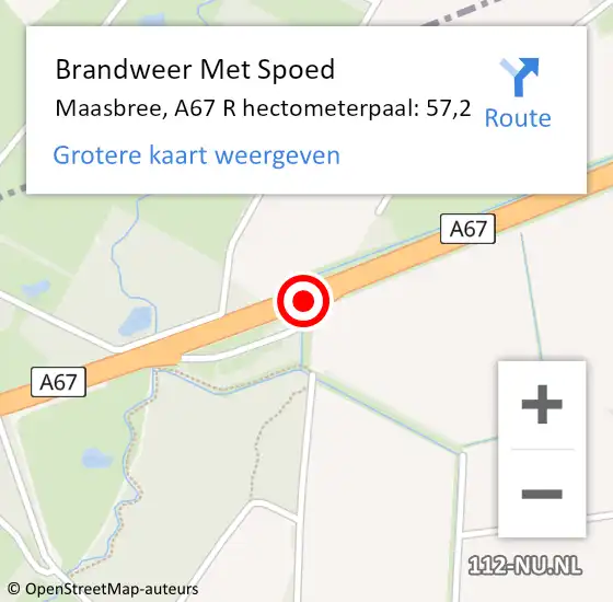 Locatie op kaart van de 112 melding: Brandweer Met Spoed Naar Maasbree, A67 R hectometerpaal: 57,2 op 17 mei 2017 12:28