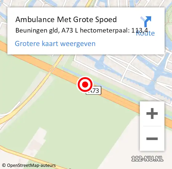 Locatie op kaart van de 112 melding: Ambulance Met Grote Spoed Naar Beuningen gld, A73 R hectometerpaal: 115,0 op 17 mei 2017 15:30