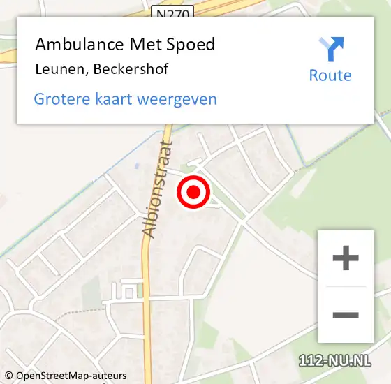 Locatie op kaart van de 112 melding: Ambulance Met Spoed Naar Leunen, Beckershof op 17 mei 2017 17:35