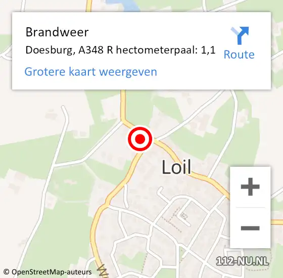 Locatie op kaart van de 112 melding: Brandweer Doesburg, A348 R hectometerpaal: 1,1 op 17 mei 2017 18:07