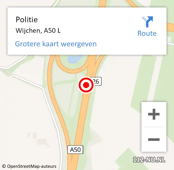 Locatie op kaart van de 112 melding: Politie Wijchen, A50 L op 18 mei 2017 08:02