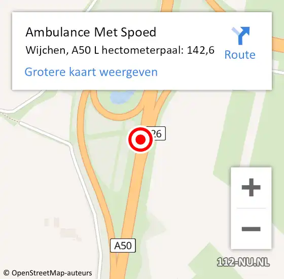Locatie op kaart van de 112 melding: Ambulance Met Spoed Naar Wijchen, A50 L hectometerpaal: 142,6 op 18 mei 2017 08:26