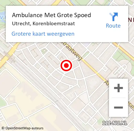 Locatie op kaart van de 112 melding: Ambulance Met Grote Spoed Naar Utrecht, Korenbloemstraat op 18 mei 2017 09:13