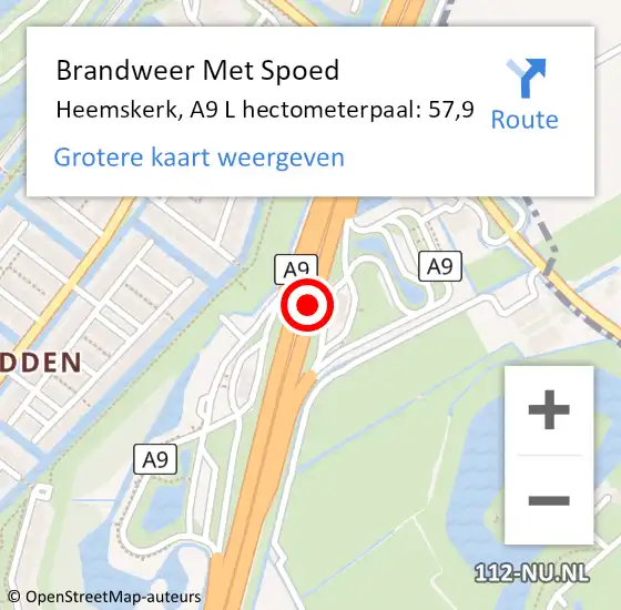 Locatie op kaart van de 112 melding: Brandweer Met Spoed Naar Heemskerk, A9 L hectometerpaal: 57,9 op 18 mei 2017 17:30