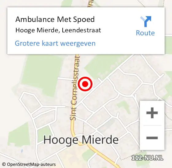 Locatie op kaart van de 112 melding: Ambulance Met Spoed Naar Hooge Mierde, Leendestraat op 18 mei 2017 21:32