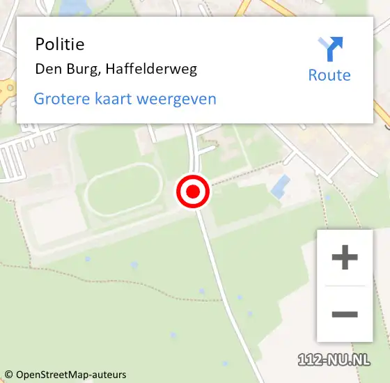 Locatie op kaart van de 112 melding: Politie Den Burg, Haffelderweg op 19 mei 2017 09:03