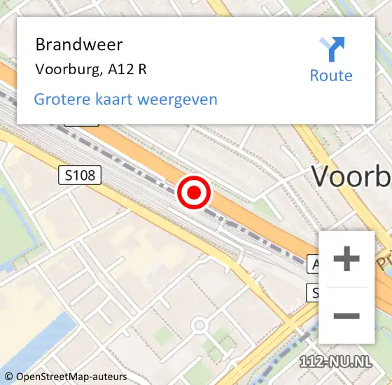 Locatie op kaart van de 112 melding: Brandweer Voorburg, A12 L op 19 mei 2017 13:42