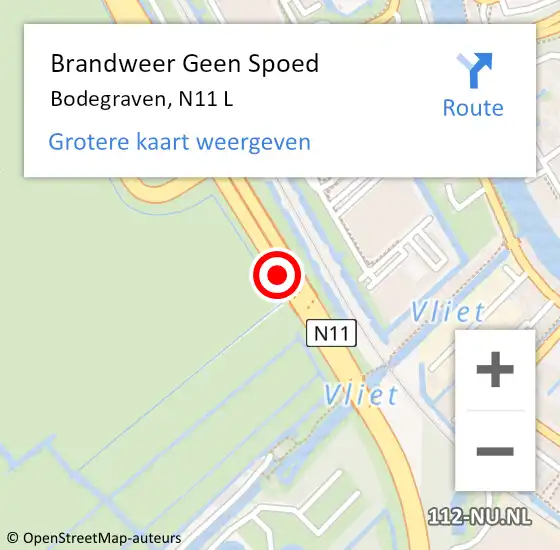 Locatie op kaart van de 112 melding: Brandweer Geen Spoed Naar Bodegraven, N11 R hectometerpaal: 17,5 op 20 mei 2017 11:26