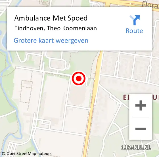 Locatie op kaart van de 112 melding: Ambulance Met Spoed Naar Eindhoven, Theo Koomenlaan op 20 mei 2017 12:13