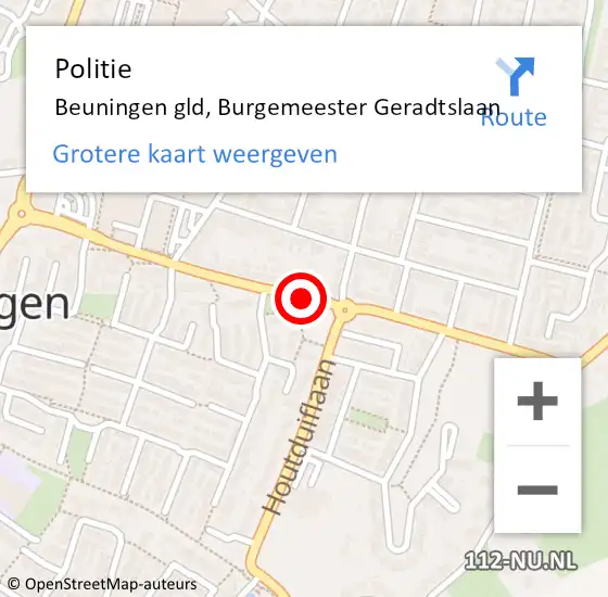Locatie op kaart van de 112 melding: Politie Beuningen gld, Burgemeester Geradtslaan op 20 mei 2017 17:07