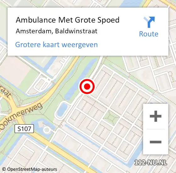 Locatie op kaart van de 112 melding: Ambulance Met Grote Spoed Naar Amsterdam, Baldwinstraat op 20 mei 2017 21:31