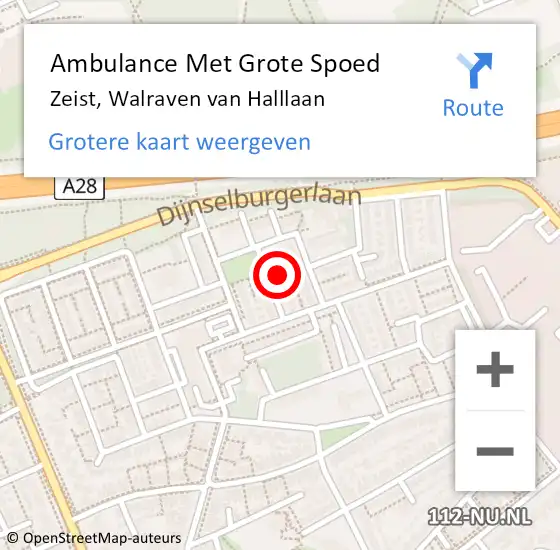 Locatie op kaart van de 112 melding: Ambulance Met Grote Spoed Naar Zeist, Walraven van Halllaan op 20 mei 2017 21:53