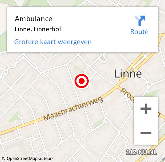 Locatie op kaart van de 112 melding: Ambulance Linne, Linnerhof op 21 mei 2017 16:54