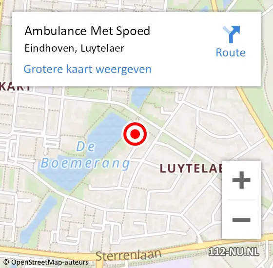 Locatie op kaart van de 112 melding: Ambulance Met Spoed Naar Eindhoven, Luytelaer op 22 mei 2017 00:48