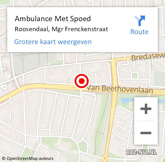 Locatie op kaart van de 112 melding: Ambulance Met Spoed Naar Roosendaal, Mgr Frenckenstraat op 22 mei 2017 06:51
