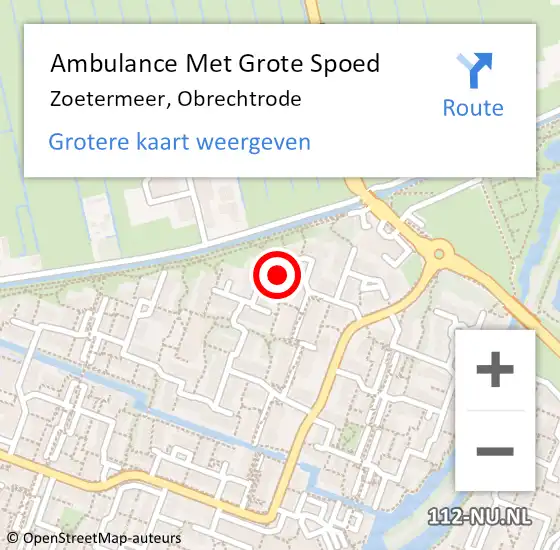 Locatie op kaart van de 112 melding: Ambulance Met Grote Spoed Naar Zoetermeer, Obrechtrode op 22 mei 2017 15:01