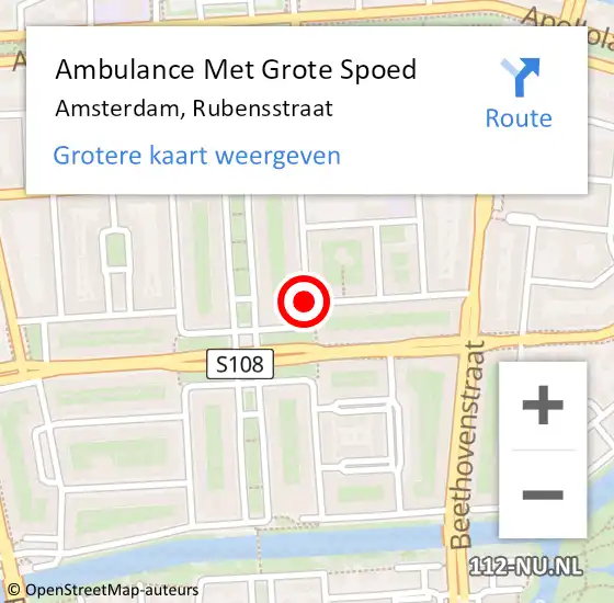 Locatie op kaart van de 112 melding: Ambulance Met Grote Spoed Naar Amsterdam, Rubensstraat op 22 mei 2017 15:24