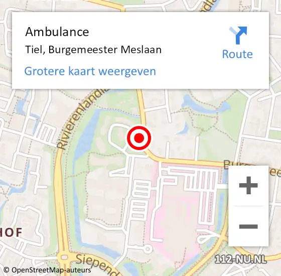 Locatie op kaart van de 112 melding: Ambulance Tiel, Burgemeester Meslaan op 23 mei 2017 09:18