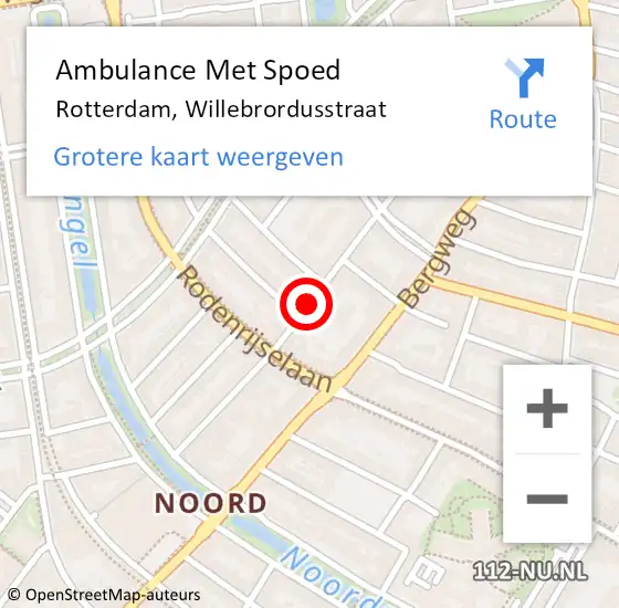 Locatie op kaart van de 112 melding: Ambulance Met Spoed Naar Rotterdam, Willebrordusstraat op 23 mei 2017 21:26