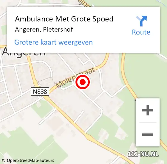 Locatie op kaart van de 112 melding: Ambulance Met Grote Spoed Naar Angeren, Pietershof op 24 mei 2017 09:10
