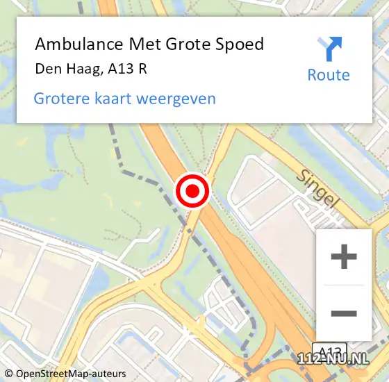 Locatie op kaart van de 112 melding: Ambulance Met Grote Spoed Naar Den Haag, A13 R op 24 mei 2017 15:51