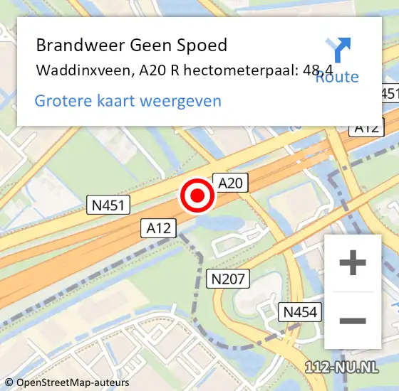 Locatie op kaart van de 112 melding: Brandweer Geen Spoed Naar Waddinxveen, A20 R hectometerpaal: 48,4 op 24 mei 2017 17:16