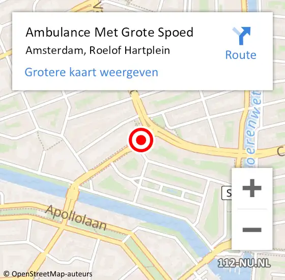 Locatie op kaart van de 112 melding: Ambulance Met Grote Spoed Naar Amsterdam, Roelof Hartplein op 24 mei 2017 22:33