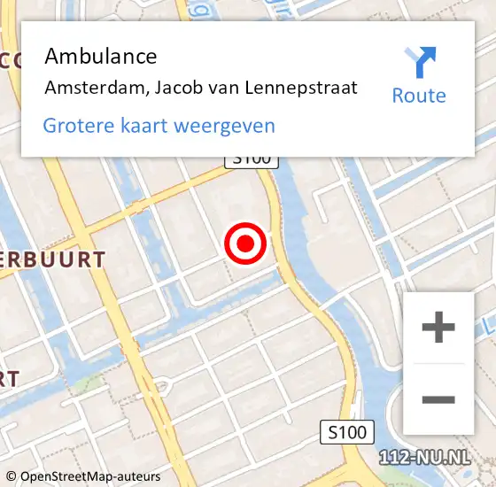 Locatie op kaart van de 112 melding: Ambulance Amsterdam, Jacob Van Lennepstraat op 24 mei 2017 22:52