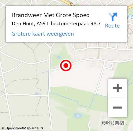 Locatie op kaart van de 112 melding: Brandweer Met Grote Spoed Naar Den Hout, A59 R hectometerpaal: 96,7 op 25 mei 2017 12:19